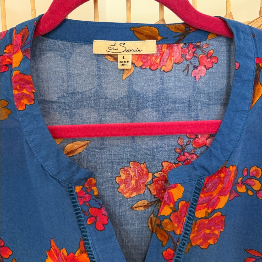 Floral Blue Women's Top - Picture 2 of 3